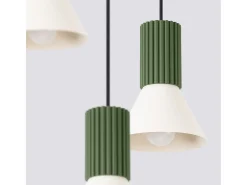Lámpara colgante Estria desván de acero/aluminio - 3 fuentes luminosas - L.30 x A.120 cm - beige/verde oliva