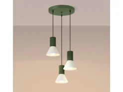 Lámpara colgante Estria desván de acero/aluminio - 3 fuentes luminosas - L.30 x A.120 cm - beige/verde oliva