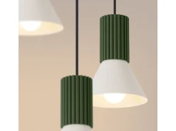 Lámpara colgante Estria desván de acero/aluminio - 3 fuentes luminosas - L.30 x A.120 cm - beige/verde oliva