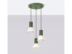 Lámpara colgante Estria desván de acero/aluminio - 3 fuentes luminosas - L.30 x A.120 cm - beige/verde oliva