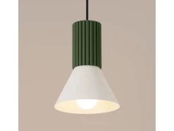 Lámpara colgante Estria desván de acero/aluminio - 1 fuentes luminosas - L.14 x A.120 cm - beige/verde oliva