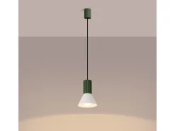 Lámpara colgante Estria desván de acero/aluminio - 1 fuentes luminosas - L.14 x A.120 cm - beige/verde oliva