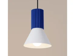 Lámpara colgante Estria desván de acero/aluminio - 1 fuentes luminosas - L.14 x A.120 cm - blanco/ultramar