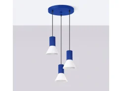 Lámpara colgante Estria desván de acero/aluminio - 3 fuentes luminosas - L.30 x A.120 cm - blanco/ultramar