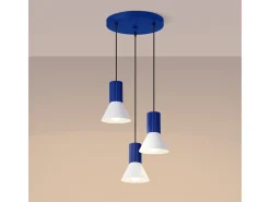 Lámpara colgante Estria desván de acero/aluminio - 3 fuentes luminosas - L.30 x A.120 cm - blanco/ultramar