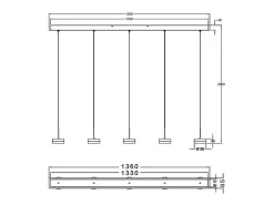 Lámpara colgante Fabas Luce Dunk de 5 luces - LED regulable de 40 W - Aluminio cepillado Diseño lineal