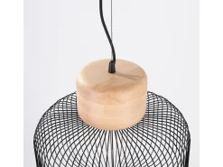 Lámpara colgante Gabbia industrial de acero/madera - 1 fuentes luminosas - L.35 x A.183 cm - madera negra/natural
