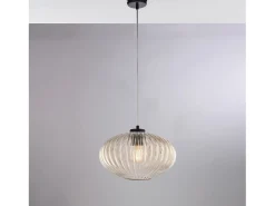 Lámpara colgante Ginger negra con cable orientable y difusor de cristal ámbar con relieve