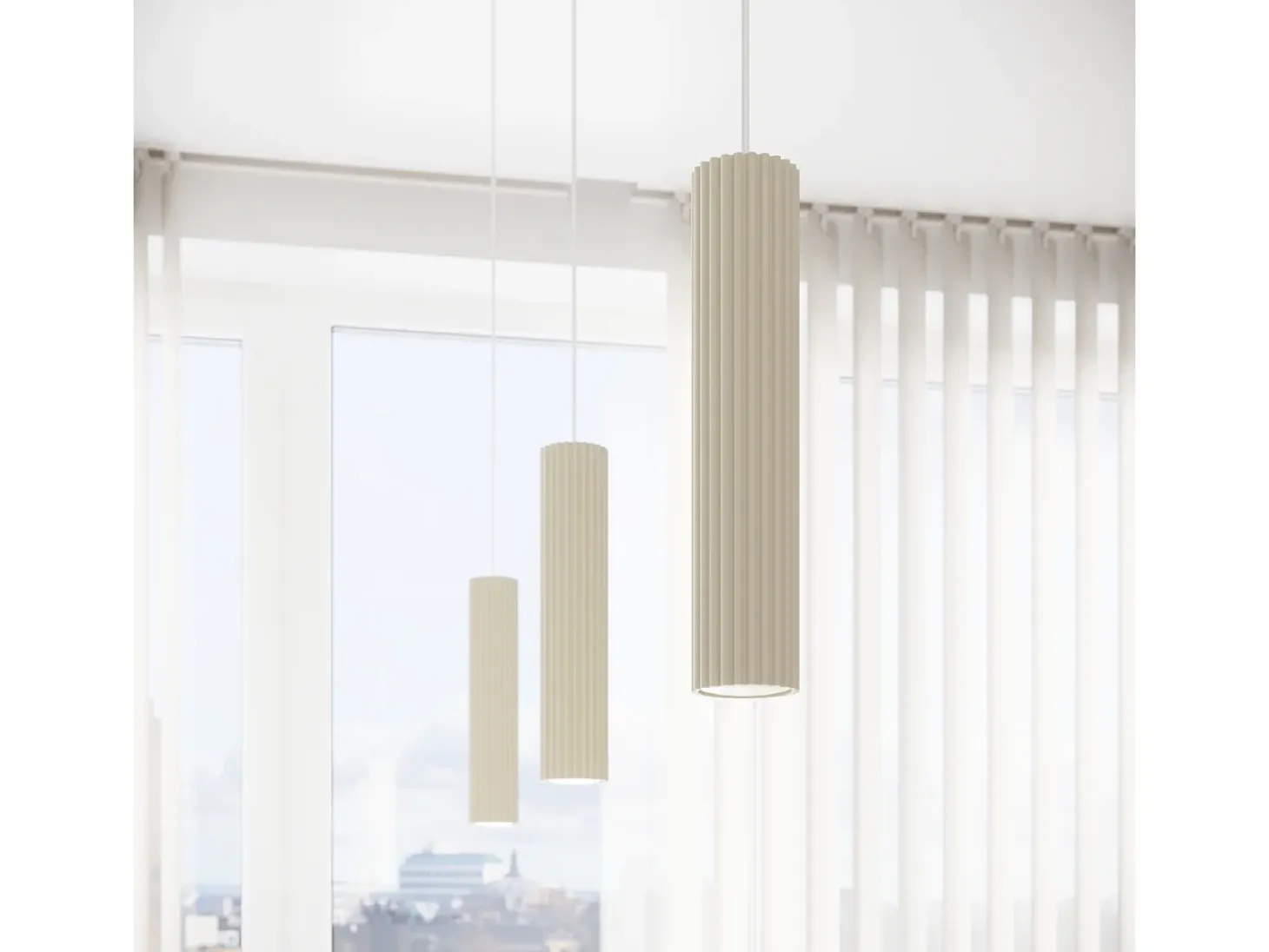 Lámpara colgante Gloow minimalista de aluminio - 3 fuentes luminosas 4000K - L.45 x A.98 cm - beige