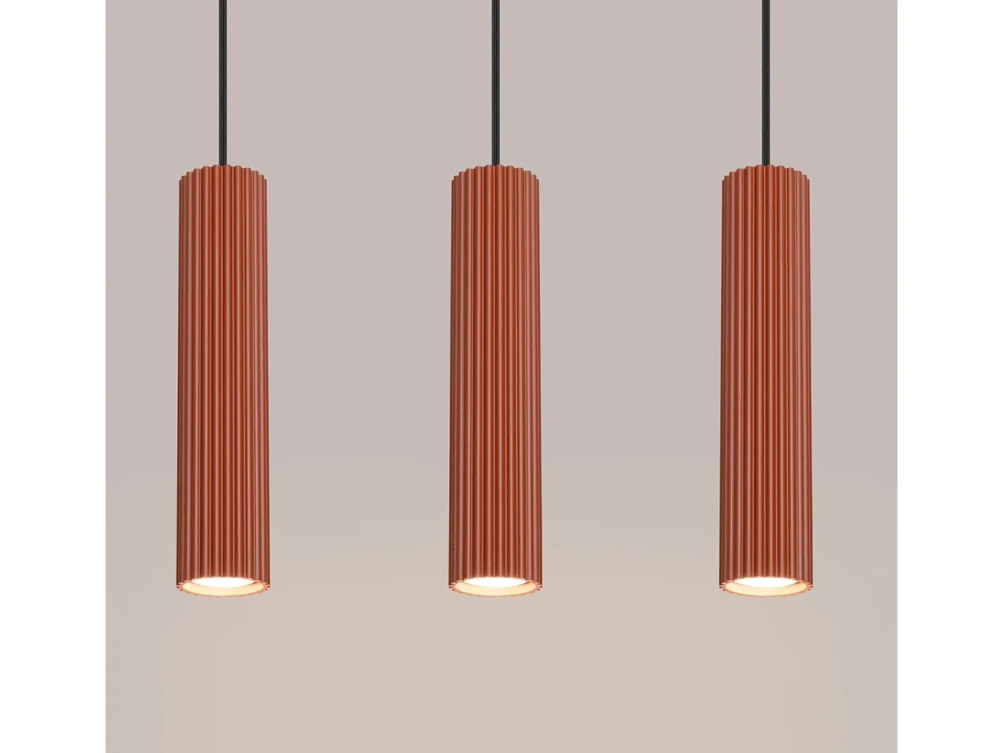 Lámpara colgante Gloow minimalista de aluminio - 3 fuentes luminosas 4000K - L.45 x A.98 cm - ocre rojo