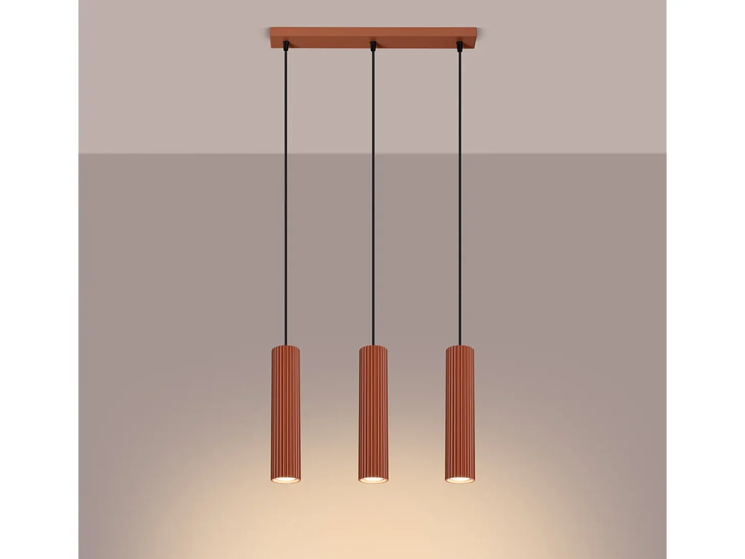 Lámpara colgante Gloow minimalista de aluminio - 3 fuentes luminosas 4000K - L.45 x A.98 cm - ocre rojo