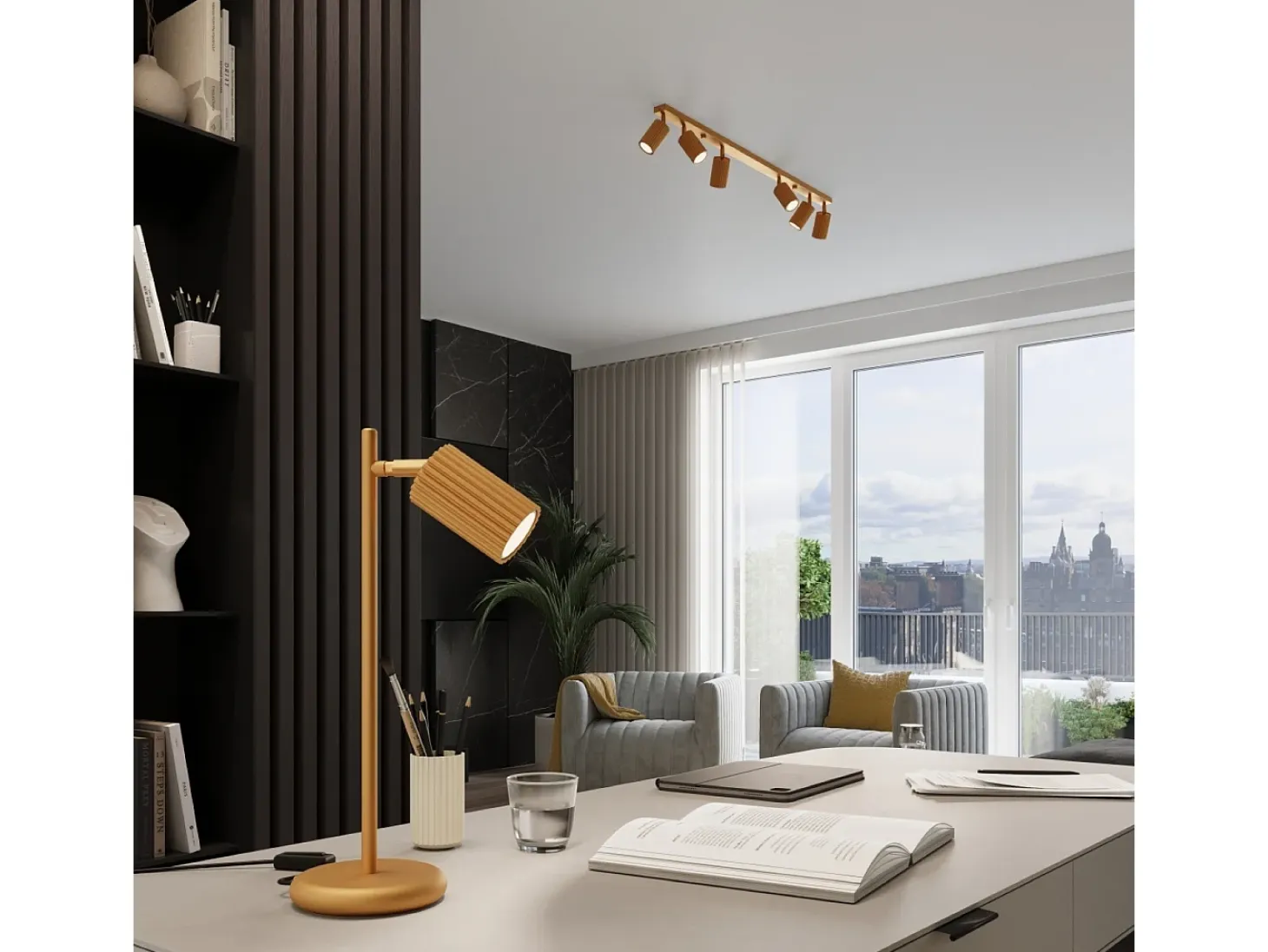 Lámpara colgante Gloow minimalista de aluminio - 2 fuentes luminosas 3000K - L.30 x A.90 cm - dorado