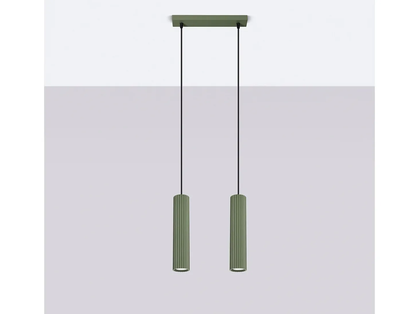 Lámpara colgante Gloow minimalista de aluminio - 2 fuentes luminosas 3000K - L.30 x A.90 cm - verde oliva