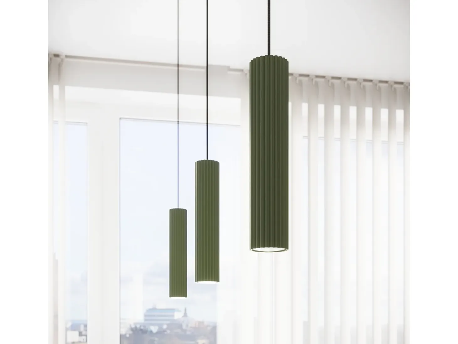 Lámpara colgante Gloow minimalista de aluminio - 2 fuentes luminosas 3000K - L.30 x A.90 cm - verde oliva