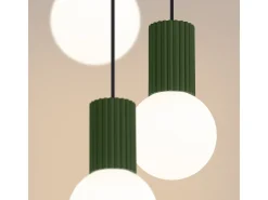 Lámpara Colgante Halo Moderno De Aluminio/Vidrio - 3 Fuentes Luminosas - L.25 X A.125 Cm - Verde Oliva