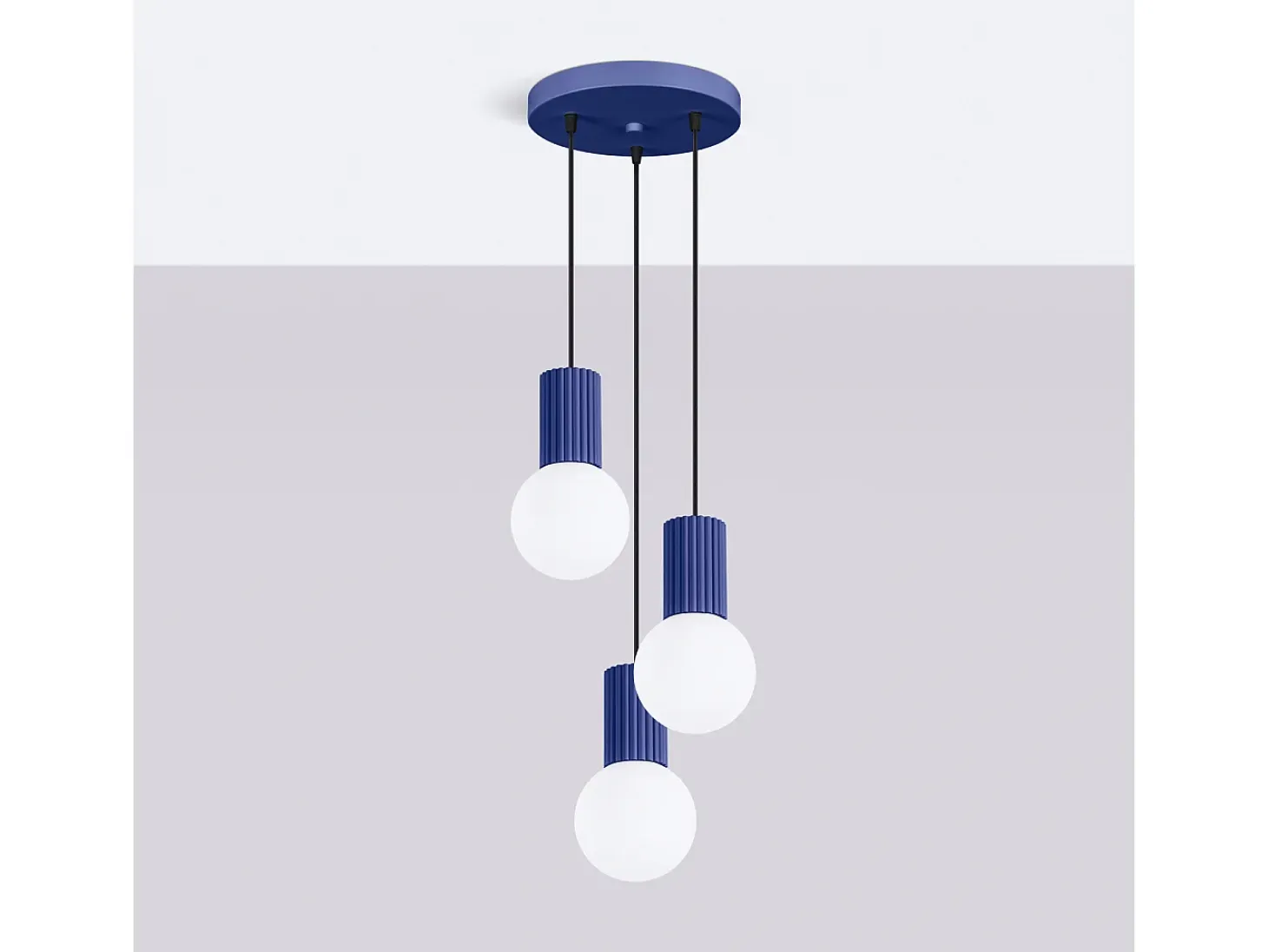 Lámpara Colgante Halo Moderno De Aluminio/Vidrio - 3 Fuentes Luminosas - L.25 X A.125 Cm - Ultramarino