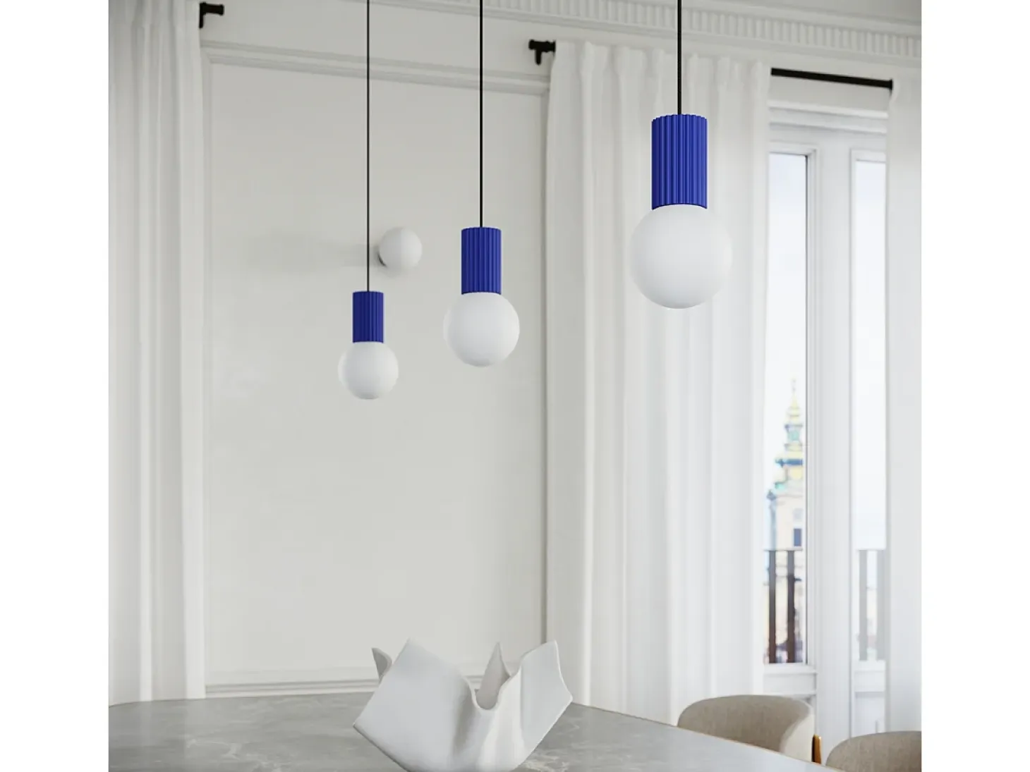 Lámpara Colgante Halo Moderno De Aluminio/Vidrio - 3 Fuentes Luminosas - L.25 X A.125 Cm - Ultramarino
