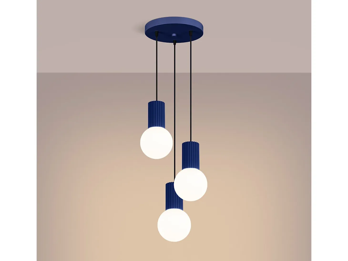 Lámpara Colgante Halo Moderno De Aluminio/Vidrio - 3 Fuentes Luminosas - L.25 X A.125 Cm - Ultramarino