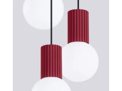 Lámpara Colgante Halo Moderno De Aluminio/Vidrio - 3 Fuentes Luminosas - L.25 X A.125 Cm - Borgoña
