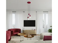 Lámpara Colgante Halo Moderno De Aluminio/Vidrio - 3 Fuentes Luminosas - L.25 X A.125 Cm - Borgoña