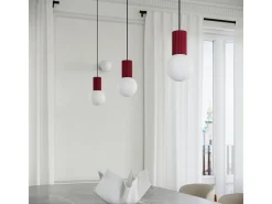 Lámpara Colgante Halo Moderno De Aluminio/Vidrio - 3 Fuentes Luminosas - L.25 X A.125 Cm - Borgoña