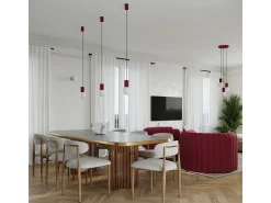 Lámpara Colgante Halo Moderno De Aluminio/Vidrio - 3 Fuentes Luminosas - L.25 X A.125 Cm - Borgoña