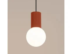 Lámpara Colgante Halo Moderno De Aluminio/Vidrio - 1 Fuentes Luminosas - L.12 X A.120 Cm - Ocre Rojo