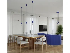 Lámpara Colgante Halo Moderno De Aluminio/Vidrio - 1 Fuentes Luminosas - L.12 X A.120 Cm - Ultramarino