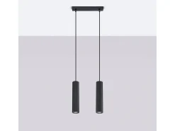 Lámpara Colgante Karbon Minimalista De Aluminio - 2 Fuentes Luminosas - L.30 X A.90 Cm - Negro