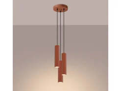 Lámpara Colgante Karbon Minimalista De Aluminio - 3 Fuentes Luminosas - L.19,5 X A.108 Cm - Ocre Rojo