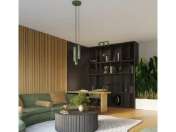 Lámpara Colgante Karbon Minimalista De Aluminio - 3 Fuentes Luminosas - L.19,5 X A.108 Cm - Verde Oliva