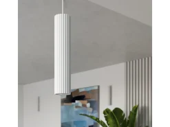 Lámpara Colgante Karbon Minimalista De Aluminio - 2 Fuentes Luminosas - L.30 X A.90 Cm - Blanco