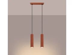 Lámpara Colgante Karbon Minimalista De Aluminio - 2 Fuentes Luminosas - L.30 X A.90 Cm - Ocre Rojo