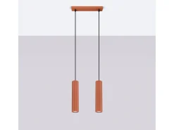 Lámpara Colgante Karbon Minimalista De Aluminio - 2 Fuentes Luminosas - L.30 X A.90 Cm - Ocre Rojo