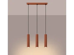 Lámpara Colgante Lagos Desván De Acero - 3 Fuentes Luminosas - L.45 X A.98 Cm - Ocre Rojo