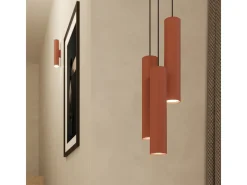 Lámpara Colgante Lagos Desván De Acero - 3 Fuentes Luminosas - L.45 X A.98 Cm - Ocre Rojo
