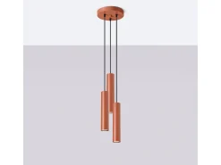 Lámpara Colgante Lagos Desván De Acero - 3 Fuentes Luminosas - L.19,5 X A.108 Cm - Ocre Rojo