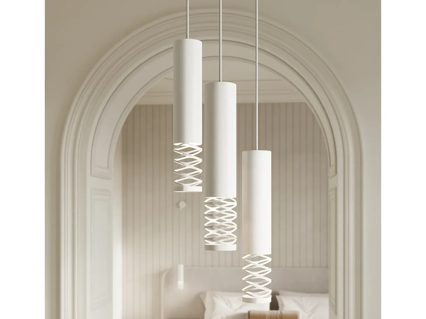 Lámpara Colgante Lami Moderno De Acero - 2 Fuentes Luminosas - L.33 X A.125 Cm - Blanco