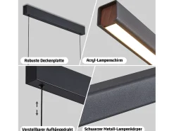 Lámpara colgante LED NETTLIFE para comedor, color negro, regulable linealmente con control remoto, 108 cm, 37 W, moderna, CCT