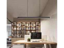 Lámpara colgante LED NETTLIFE para comedor, regulable, negra, moderna, 50 W, 148,5 cm