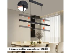 Lámpara colgante LED NETTLIFE para comedor, regulable, negra, moderna, 50 W, 148,5 cm
