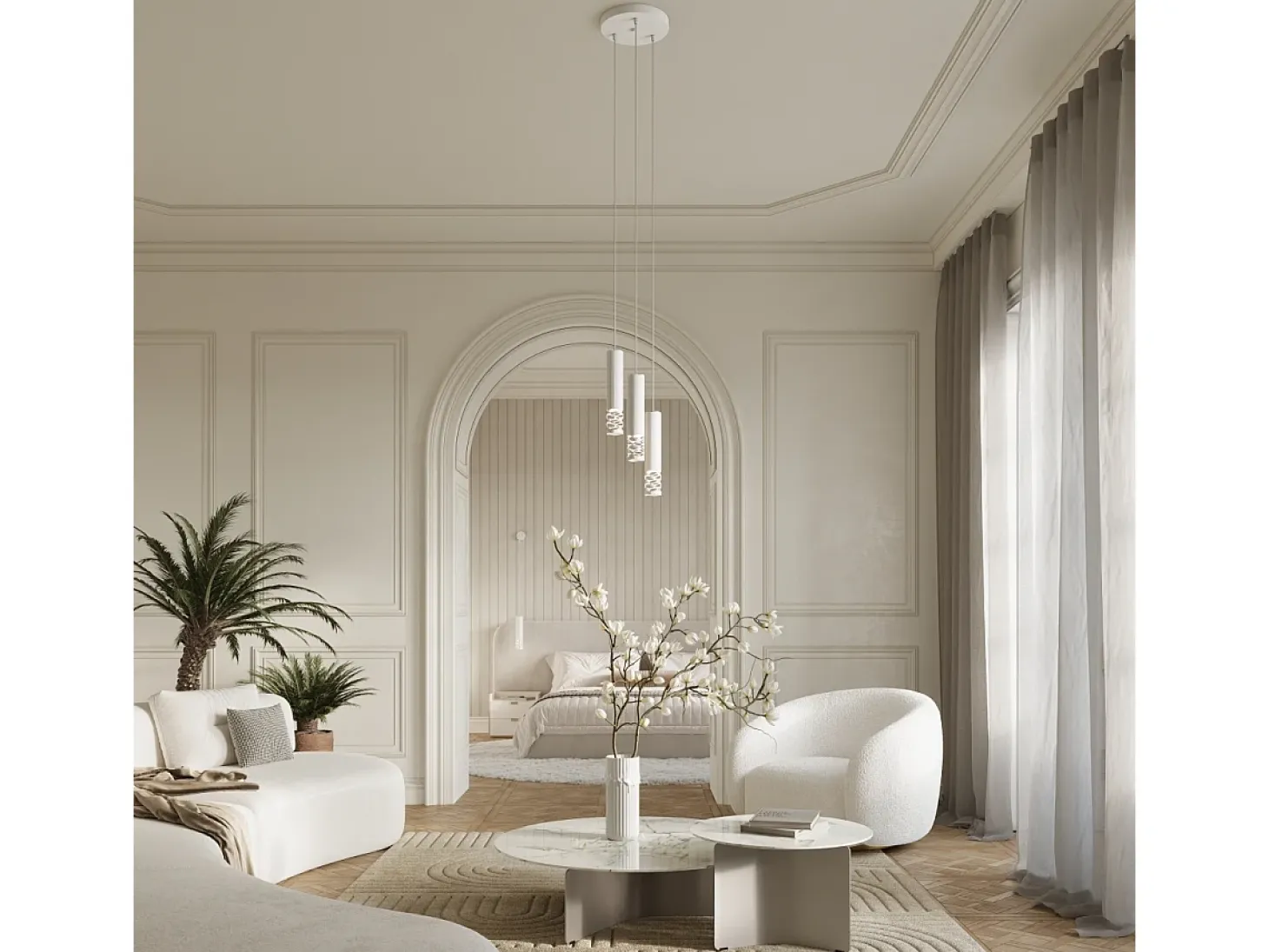 Lámpara Colgante Liro Moderno De Acero - 1 Fuentes Luminosas - L.8 X A.125 Cm - Blanco