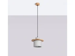Lámpara Colgante Mab Moderno De Hormigón/Madera - 1 Fuentes Luminosas - L.22 X A.125 Cm - Gris/Madera Natural