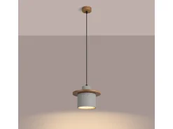 Lámpara Colgante Mab Moderno De Hormigón/Madera - 1 Fuentes Luminosas - L.22 X A.125 Cm - Gris/Madera Natural
