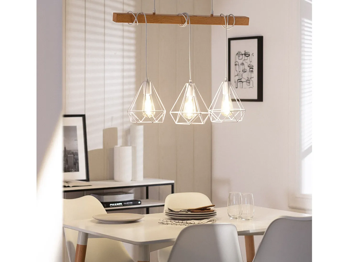 Lámpara Colgante Metal Sardo 3 Focos Blanco