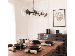 Lámpara Colgante Metal y Cristal Wassily 8 Focos Negro