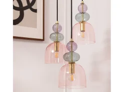 Lámpara Colgante Metal y Cristal Tri Baudelaire Rosa