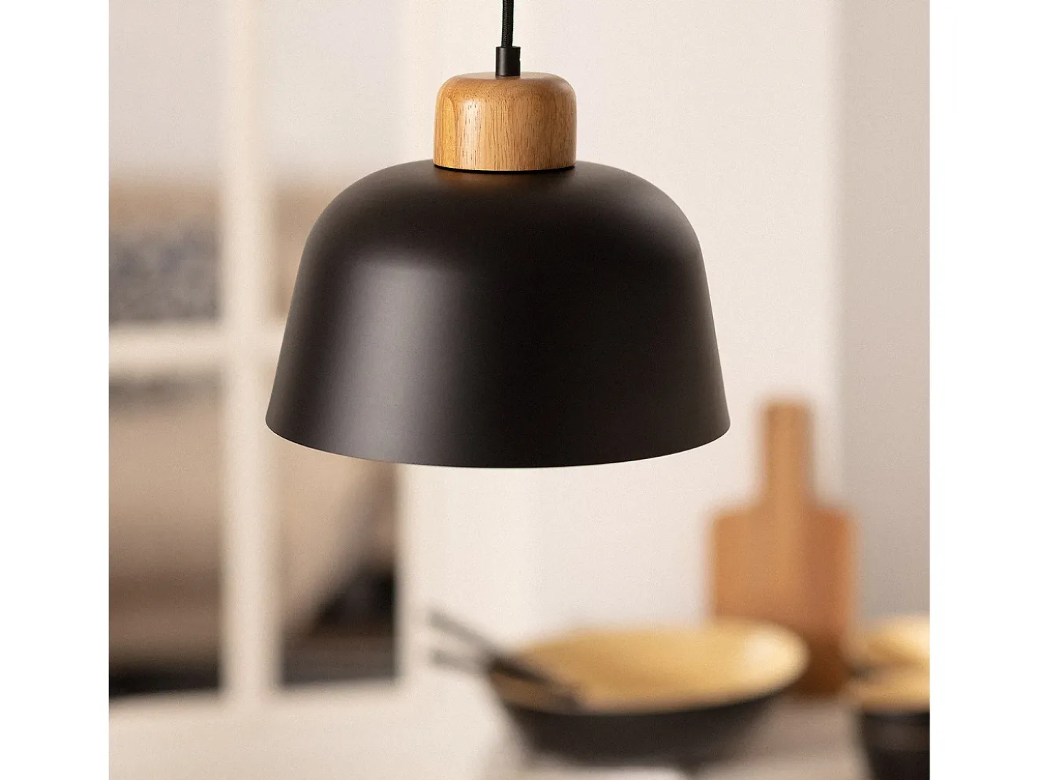 Lámpara Colgante Metal y Madera Wawak Negro
