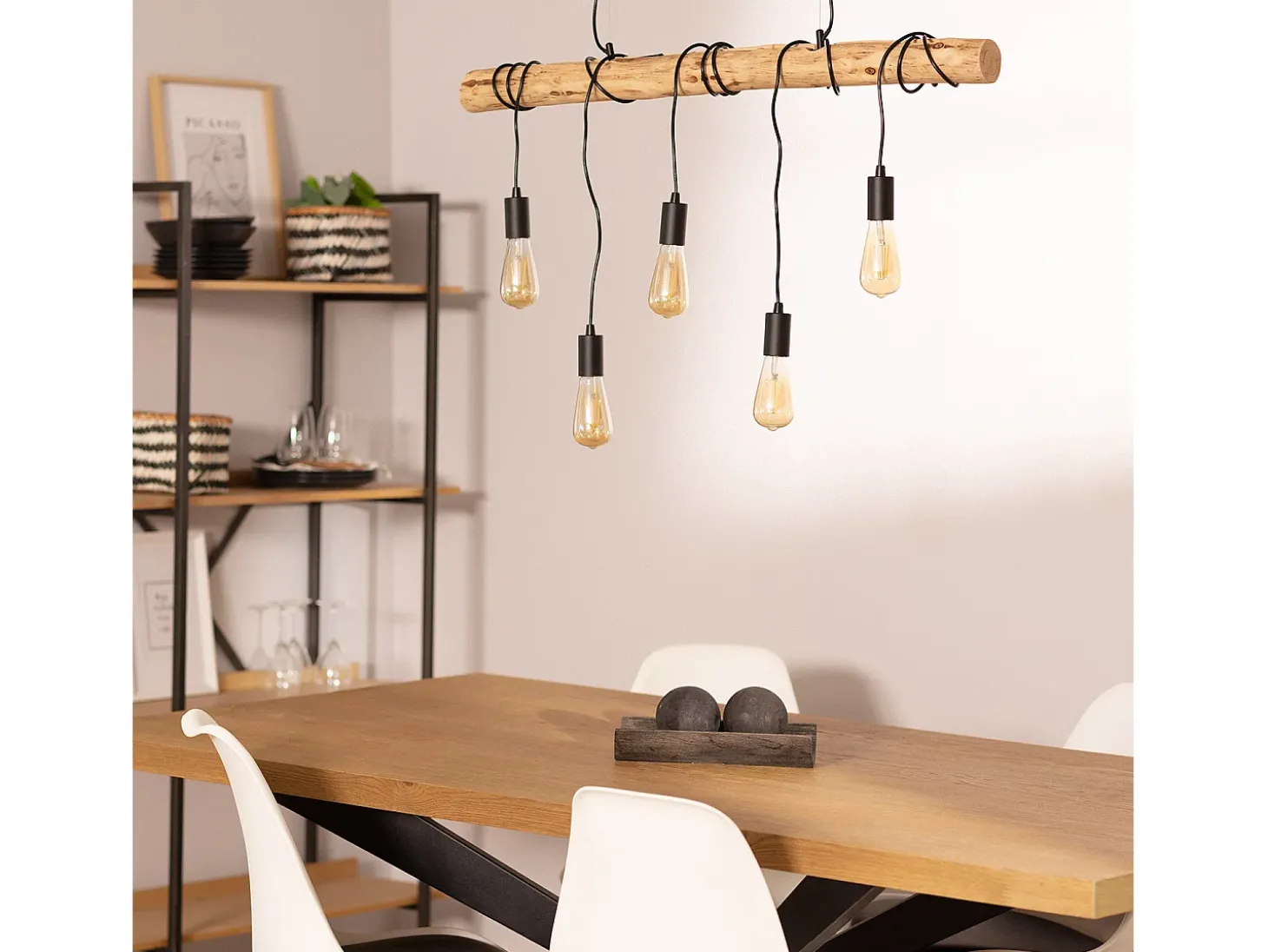 Lámpara Colgante Metal y Madera Yagis Negro