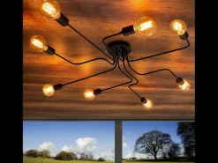Lámpara colgante negra de metal ZOE con 8 fuentes de luz - Diseño moderno para salón o comedor